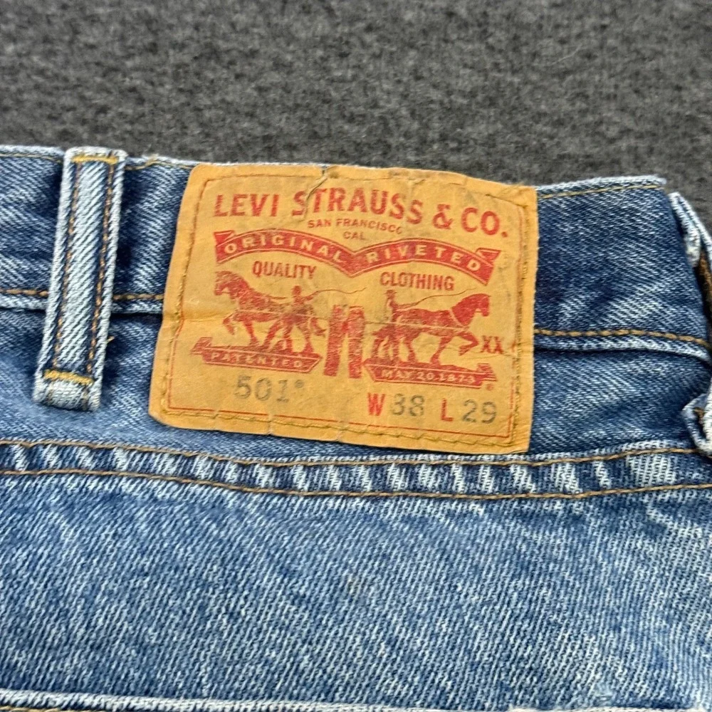 Vintage Levis 501 Jeans Mens 38x28 Blue Good Distressed Stained Straight Leg